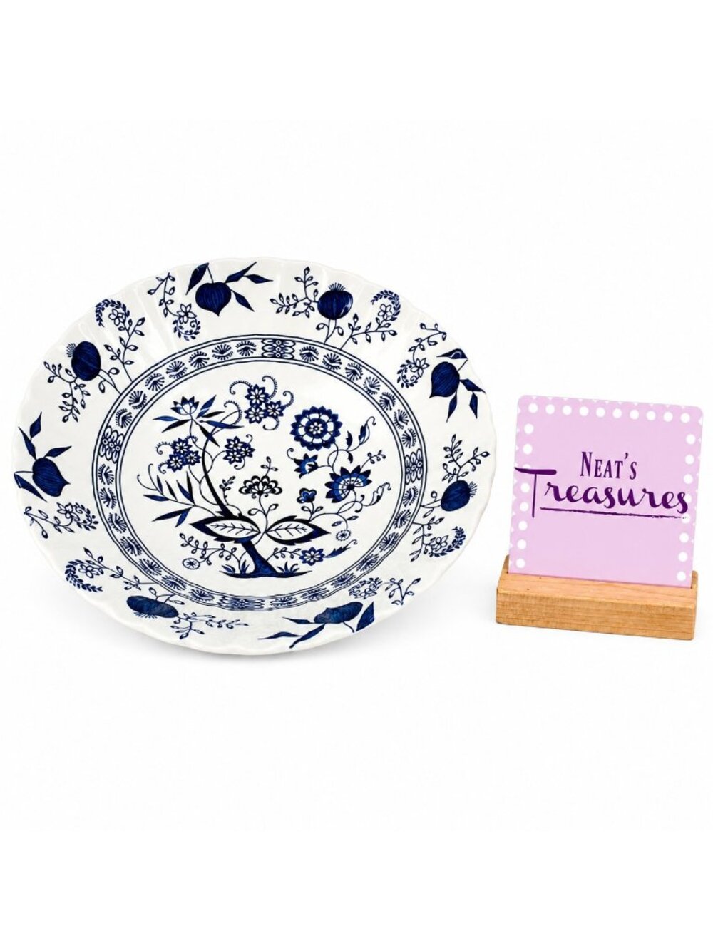 J G Meakin BLUE NORDIC Onion English Ironstone Hand Engraving Serving Bowl Flaw